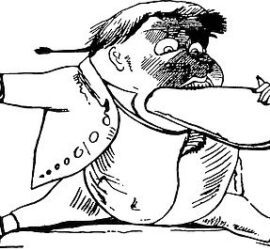 Cartoon man with foot in his mouth.