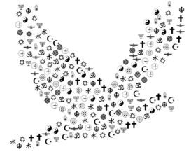 Dove shape made of religious symbols.
